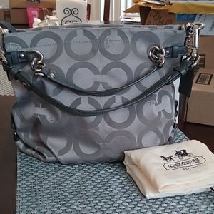Coach silver grey Brooke op art shoulder bag